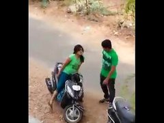 Indian lover hot kiss in road